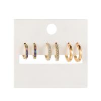 Zinc Alloy Stud Earring Set, gold color plated, three pieces & for woman & with rhinestone, 18mm, 22mm 