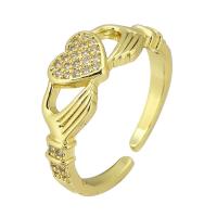 Cubic Zirconia Micro Pave Brass Finger Ring, Adjustable & fashion jewelry & for woman & with rhinestone, golden, 7mm 