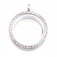 Zinc Alloy Floating Charm Pendant, with Magnet & Glass & Rhinestone, Donut, plated, for 8mm beads & Unisex 30mm 