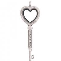 Zinc Alloy Floating Charm Pendant, with Magnet & Glass & Rhinestone, heart and key, plated, Unisex 