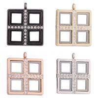 Zinc Alloy Floating Charm Pendant, with Magnet & Glass & Rhinestone,  Square, plated, Unisex 