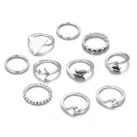 Zinc Alloy Ring Set, antique silver color plated, nine pieces & for woman, 1.75cm,1.65cm,1.6cm,1.7cm 