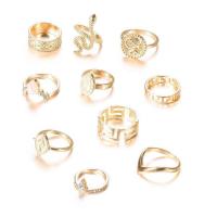 Zinc Alloy Ring Set, gold color plated, 10 pieces & for woman & with rhinestone, 1.5cm,1.8cm,1.6cm,1.7cm 