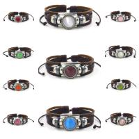 Cats Eye Bracelets, Zinc Alloy, with PU Leather & Cats Eye, Unisex 180mm 