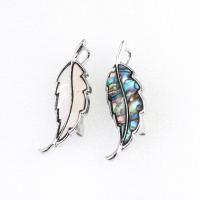 Zinc Alloy Shell Pendants, with Shell, Leaf 