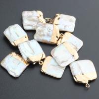 Cultured Freshwater Pearl Brass Pendant, with Brass, Rectangle, gold color plated, fashion jewelry & DIY 