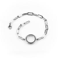Floating Locket Bracelet & Bangle, Zinc Alloy, with Glass, Round, silver color plated & Unisex & with rhinestone 