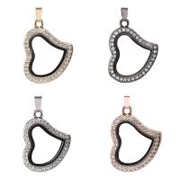 Zinc Alloy Floating Charm Pendant, with Magnet & Glass, Heart, plated, Unisex & with rhinestone 