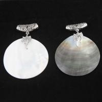 Zinc Alloy Shell Pendants, with Shell, Round 