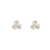 Cubic Zircon Brass Earring, real gold plated, fashion jewelry & for woman & with cubic zirconia, golden 