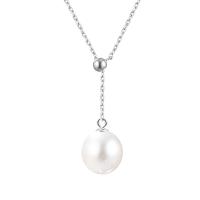Sterling Silver Pearl Necklace, Freshwater Pearl, with 925 Sterling Silver, Round, silver color plated, for woman, white, 9.5-10mm Approx 15.75 Inch 