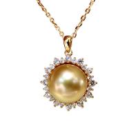 Sterling Silver Pearl Necklace, Golden South Sea Pearl, with 925 Sterling Silver, gold color plated, micro pave cubic zirconia & for woman, 11-12mm Approx 15.75 Inch 