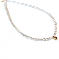 Sterling Silver Pearl Necklace, Freshwater Pearl, with 925 Sterling Silver, sterling silver lobster clasp, Round, gold color plated, for woman, white, 3.5-4mm Approx 15.75 Inch 