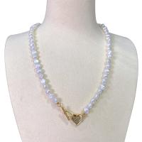 Natural Freshwater Pearl Necklace, with 18K Gold, Heart, gold color plated, for woman, white, 5-6mm Approx 15.75 Inch 