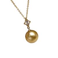 Golden South Sea Pearl Necklace, with 18K Gold, Round, gold color plated, micro pave cubic zirconia & for woman, 11-12mm Approx 15.75 Inch 