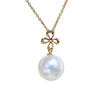 Akoya Cultured Pearls Necklace, with 18K Gold, Round, gold color plated, micro pave cubic zirconia & for woman, white, 11.9mm Approx 15.75 Inch 