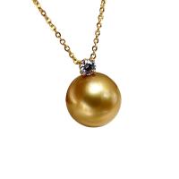 Sur de Oro Sea Pearl collar, con oro 18K, Esférico, chapado en color dorado, micro arcilla de zirconia cúbica & para mujer, 12-13mm, longitud:aproximado 15.75 Inch, Vendido por UD
