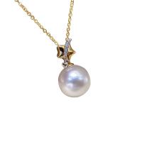 Akoya Cultured Pearls Necklace, with 18K Gold, Round, gold color plated, micro pave cubic zirconia & for woman, white, 11-12mm Approx 15.75 Inch 