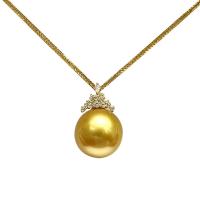 Sur de Oro Sea Pearl collar, con oro 18K, Esférico, chapado en color dorado, micro arcilla de zirconia cúbica & para mujer, 14-15mm, longitud:aproximado 15.75 Inch, Vendido por UD