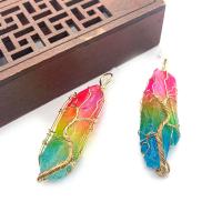 Natural Quartz Pendants, Natural Stone, with Brass, irregular, gold color plated, fashion jewelry, multi-colored, 18x51- 