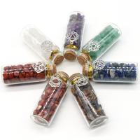 Glass Wish Bottle, Gemstone, with paper box & wood stopper & Glass, polished, mixed colors 