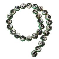 Cloisonne Beads, Flat Round, Carved, green Approx 2mm Approx 15 Inch 