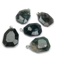 Moss Agate Pendants, Zinc Alloy, with Agate, natural, mixed colors 