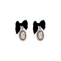 Zinc Alloy Rhinestone Stud Earring, with ABS Plastic Pearl & Velveteen, high quality plated, fashion jewelry & for woman & with rhinestone, black 