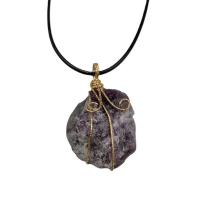 Natural Quartz Pendants, with Iron, irregular, gold color plated & Unisex 20-30mmx40-50mm 