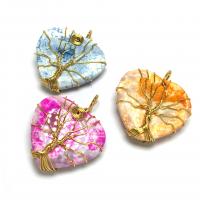 Agate Brass Pendants, with Agate, Heart 