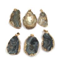 Natural Agate Druzy Pendant, Stainless Steel, with Agate, irregular, mixed colors, 20x35- 