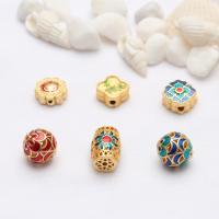 Enamel Brass Beads, gold color plated, DIY, mixed colors 