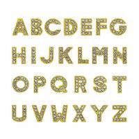 Zinc Alloy Slide Charm, Alphabet Letter, plated, DIY & with rhinestone, golden, 10mm 