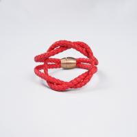 Leatheroid Cord Bracelets, Synthetic Leather, with Stainless Steel, rose gold color plated & Unisex, red 