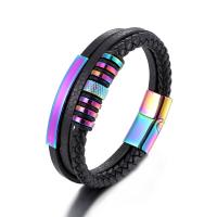 Leatheroid Cord Bracelets, Synthetic Leather, with Stainless Steel, colorful plated & Unisex 
