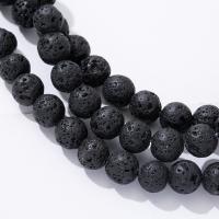 Natural Lava Beads, Round, polished, Unisex black 