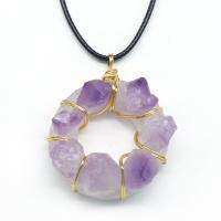 Natural Quartz Pendants, Amethyst, with Brass, plated, fashion jewelry 35mm 