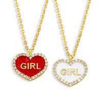 Cubic Zircon Micro Pave Brass Necklace, with 1.97 extender chain, Heart, gold color plated, micro pave cubic zirconia & enamel .72 Inch 