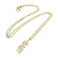 Cubic Zircon Micro Pave Brass Necklace, with stainless steel chain, Alphabet Letter, gold color plated, micro pave cubic zirconia & for woman Approx 19 Inch 