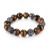 Gemstone Bracelets, Stainless Steel, with Lava & Tiger Eye & for man, 12mm 