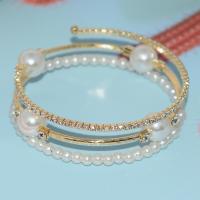 Iron Cuff Bangle, with Plastic Pearl, plated, fashion jewelry & multilayer & with rhinestone 16mm, Inner Approx 55mm 