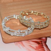 Iron Cuff Bangle, plated, fashion jewelry & multilayer & with rhinestone 14mm, Inner Approx 55mm 