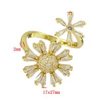 Cubic Zirconia Stainless Steel Finger Ring, Flower, gold color plated, Adjustable & micro pave cubic zirconia, US Ring 