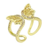 Brass Cuff Finger Ring, Butterfly, gold color plated, Adjustable & micro pave cubic zirconia, US Ring 