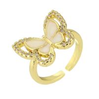 Brass Cuff Finger Ring, Butterfly, gold color plated, Adjustable & micro pave cubic zirconia & enamel, US Ring 