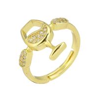 Brass Open Finger Ring, gold color plated, Adjustable & micro pave cubic zirconia, US Ring 