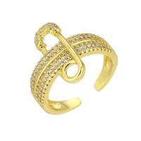 Brass Cuff Finger Ring, gold color plated, Adjustable & micro pave cubic zirconia, US Ring 