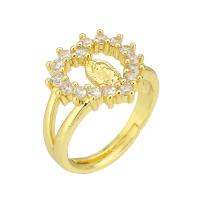 Brass Open Finger Ring, gold color plated, Adjustable & micro pave cubic zirconia & hollow, US Ring 