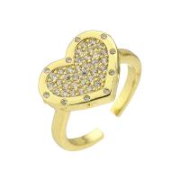 Brass Cuff Finger Ring, Heart, gold color plated, Adjustable & micro pave cubic zirconia, US Ring 
