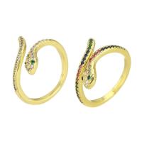 Brass Cuff Finger Ring, Snake, gold color plated, Adjustable & micro pave cubic zirconia US Ring 